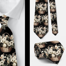 Svart och vit blomstermålning i akvarellstil slips