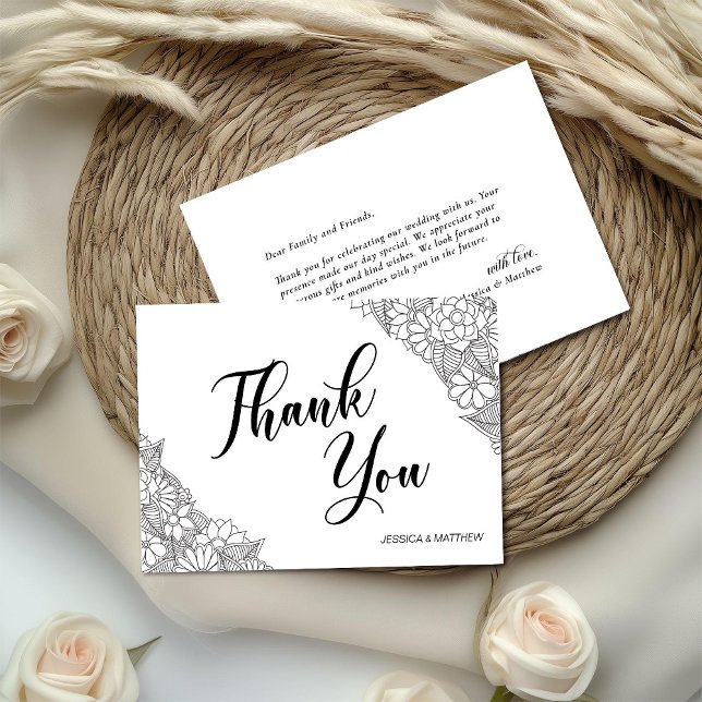 Svart och vit blomstermönster  tack kort (Skapare uppladdad)