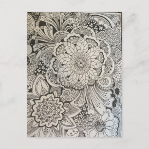 Svart och vit blomstermönster vykort