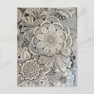 Svart och vit blomstermönster vykort
