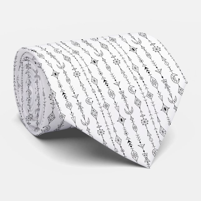 Svart och vit boho doodle abstrakt mönster slips (Rullad)
