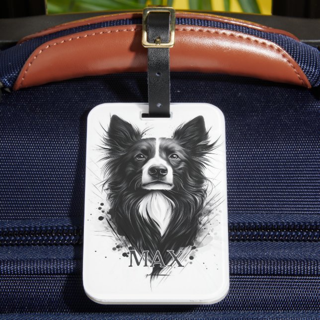 Svart och vit border collie  bagagebricka (Framsida Insitu 2)