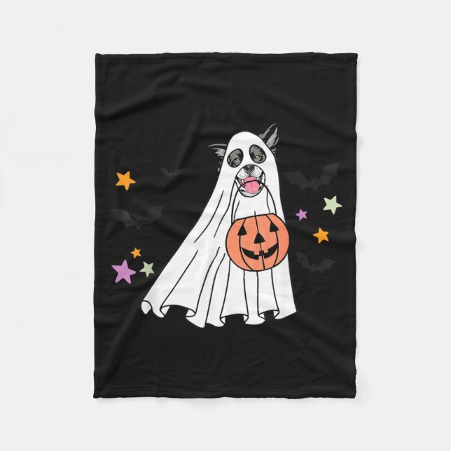 Svart Och Vit Border Collie Boo Hund Halloween Fleecefilt (Framsidan)