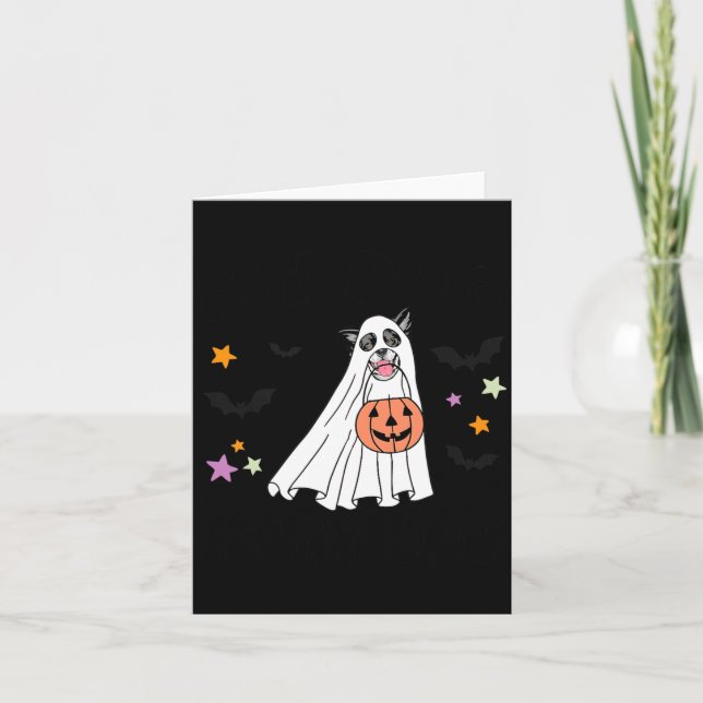 Svart Och Vit Border Collie Boo Hund Halloween Kort (Framsida)