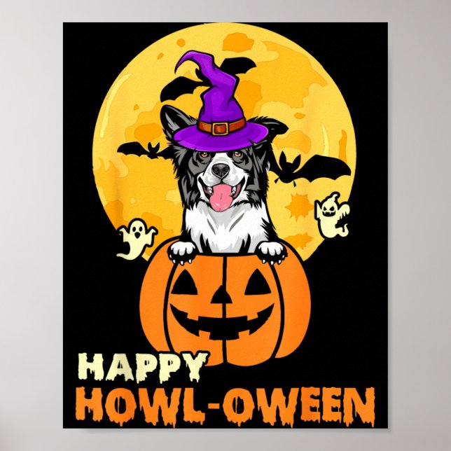 Svart Och Vit Border Collie Häxa Hund Glad Poster (Framsidan)