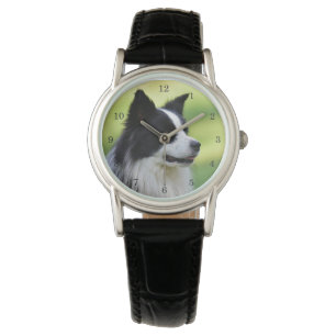 Svart och vit border collie hund armbandsur