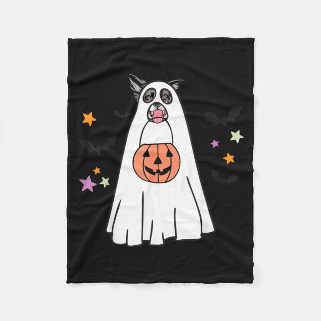 Svart Och Vit Border Collie Hund Boo Halloween Fleecefilt (Framsidan)