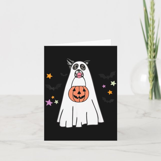 Svart Och Vit Border Collie Hund Boo Halloween Kort (Framsida)