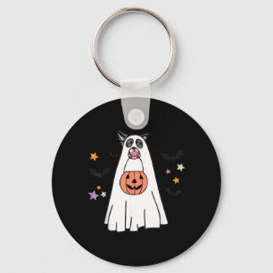 Svart Och Vit Border Collie Hund Boo Halloween Nyckelring