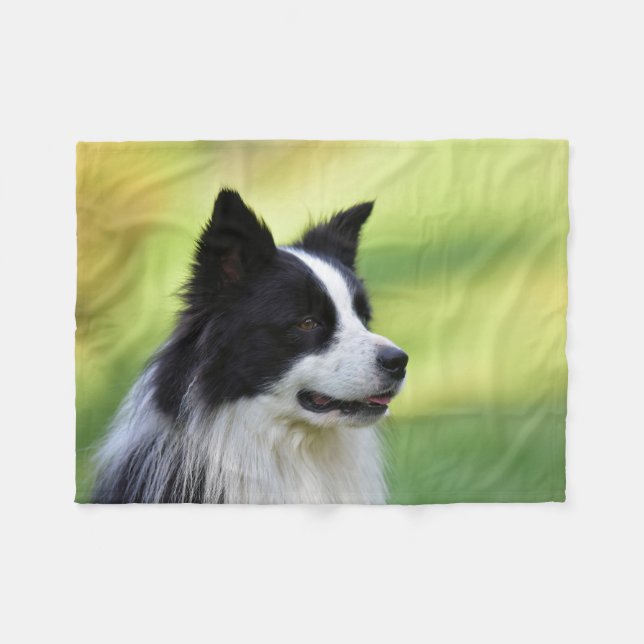 Svart och vit border collie hund fleecefilt (Framsidan (Horisontell))