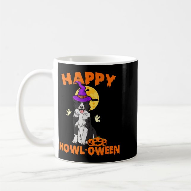Svart Och Vit Border Collie Hund Häxa Lycklig Kaffemugg (Vänster)