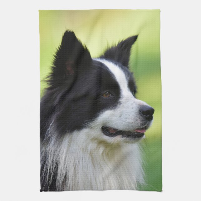 Svart och vit border collie hund kökshandduk (Vertikal)