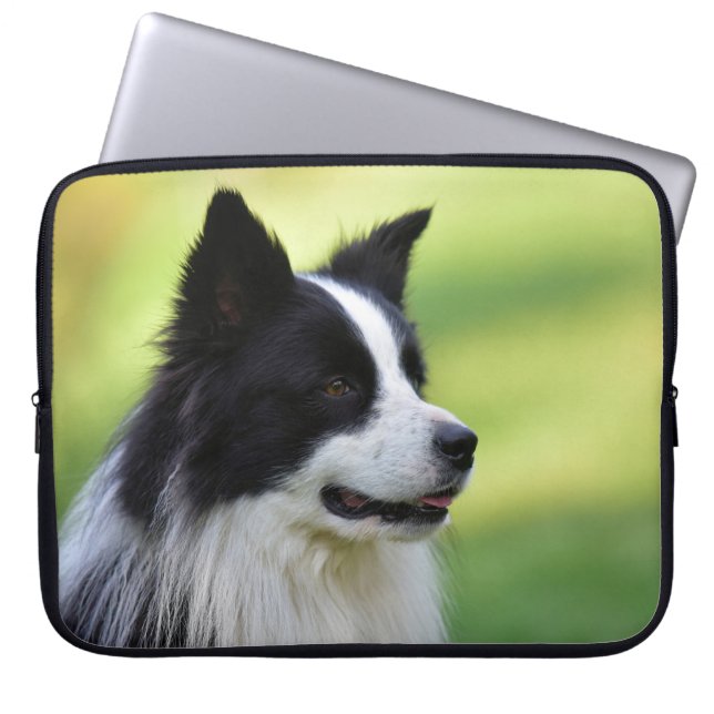 Svart och vit border collie hund laptop fodral (Framsidan)