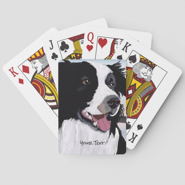 Svart och vit Border Collie Spelkort (Baksidan)