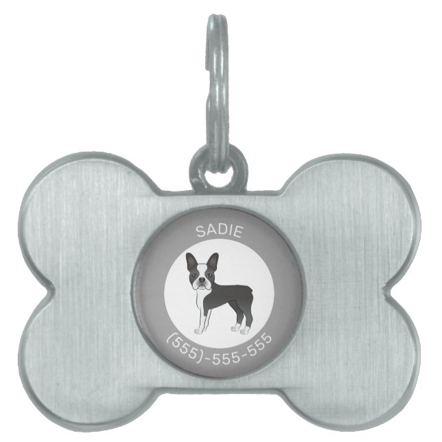 Svart Och Vit Boston Terrier Hund Illustration ID-bricka Husdjur (Framsidan)