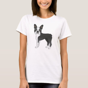 Svart Och Vit Boston Terrier Hund Illustration T Shirt