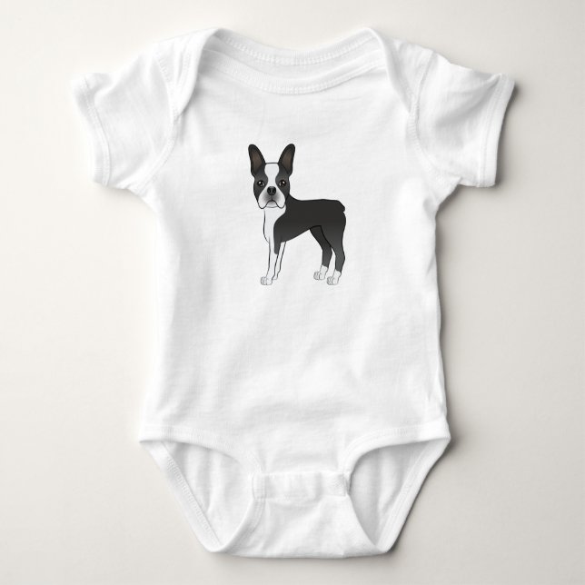 Svart Och Vit Boston Terrier Hund Illustration T Shirt (Framsida)