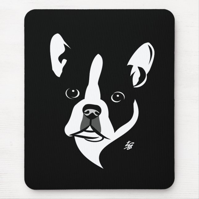 Svart och vit Boston Terrier-porträtt Musmatta (Framsidan)