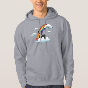 Svart Och Vit Boston Terrier Regnbåge Minnesmärke Hoodie