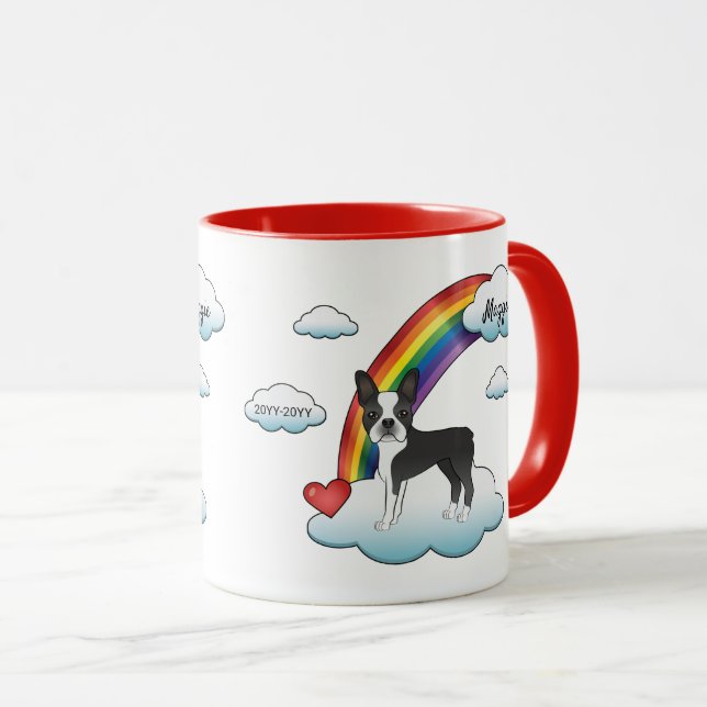 Svart Och Vit Boston Terrier Regnbåge Minnesmärke Mugg (Framsida höger)
