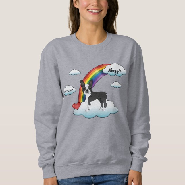Svart Och Vit Boston Terrier Regnbåge Minnesmärke T Shirt (Framsida)
