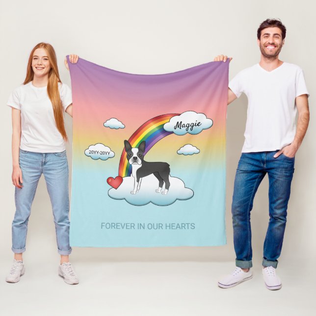 Svart Och Vit Boston Terrier Regnbågsminne Fleecefilt (På plats)
