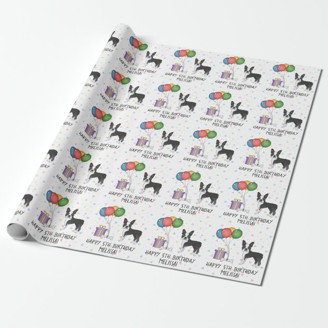 Svart Och Vit Boston Terrier Söt Hund - Födelsedag Presentpapper (Utrullad)