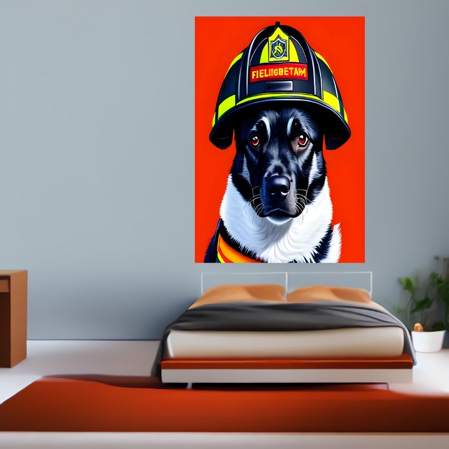 Svart och vit brandbekämpare hund | AI Art Poster (Skapare uppladdad)