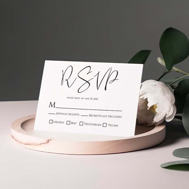 Svart och vit bröllops-RSVP måltid val kort (Skapare uppladdad)