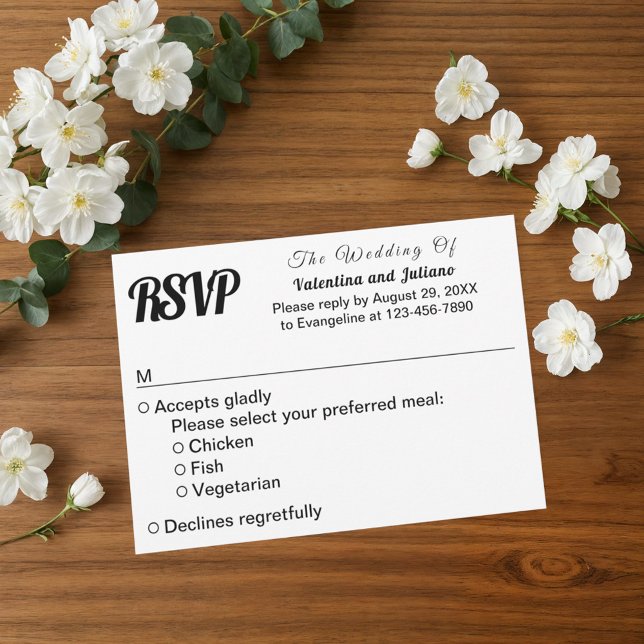 Svart och vit bröllops-RSVP OSA Kort (Typography style black and white wedding RSVP)