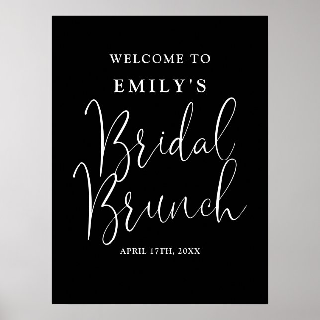 Svart och vit bröllopsbrunch-välkomstskylt med skr poster (Framsidan)