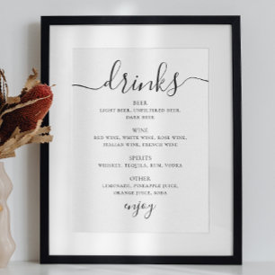Svart och vit bröllopsdryckesbarmeny i scriptstil poster