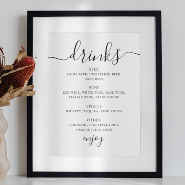 Svart och vit bröllopsdryckesbarmeny i scriptstil poster (Skapare uppladdad)