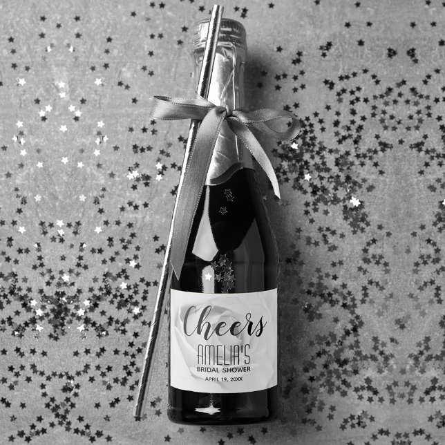 Svart och vit bröllopsfest för ros mini (Black and white rose mini champagne bottle label for favors or serve to guests)