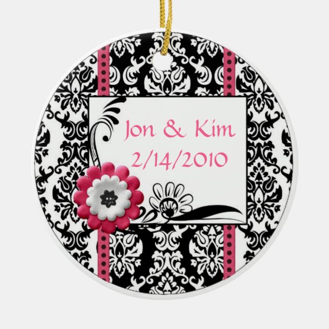 Svart och vit bröllopsförmån för prydnadsföremål julgransprydnad keramik (Framsidan)