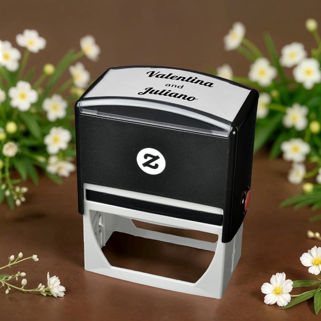 Svart och Vit Bröllopsfrimärke Självfärgande Stämpel (Typography style black and white wedding stamp)