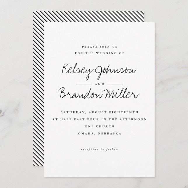 Svart och vit bröllopsinbjudan inbjudningar (Fram/baksida)