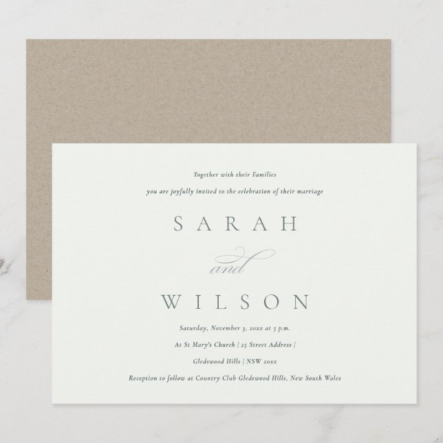 Svart och vit bröllopsinbjudan med enkel Elegant Tack Kort (Fram/baksida)