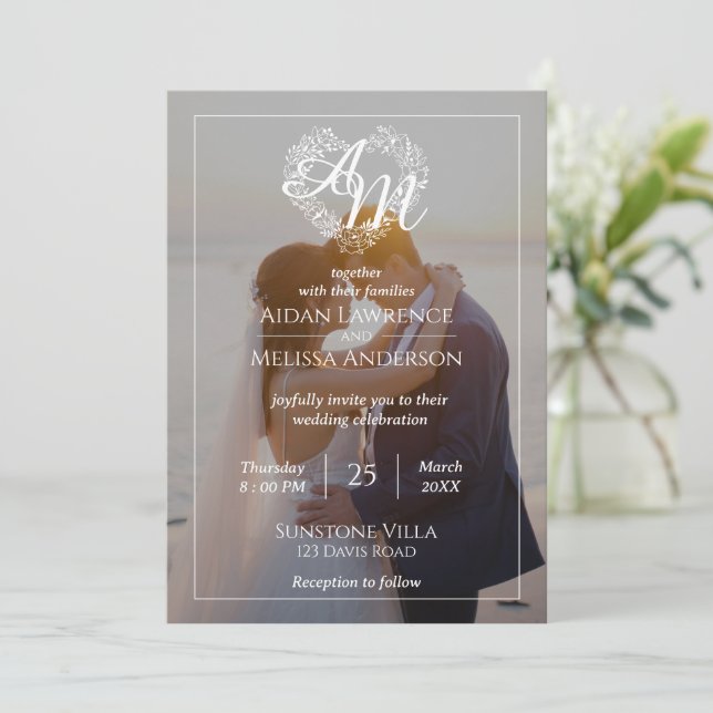 Svart och vit bröllopsinbjudan med foto inbjudningar (Stående Fram)