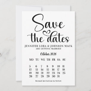 svart och vit bröllopskalender för save the dates spara datumet