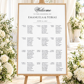 Svart och vit bröllopsplatskarta med script poster