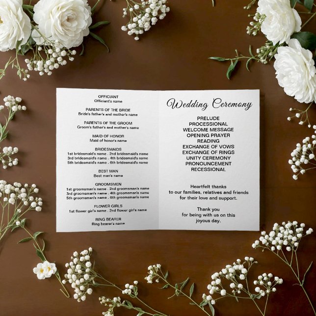 Svart och vit bröllopsprogram program (Black and white wedding program)