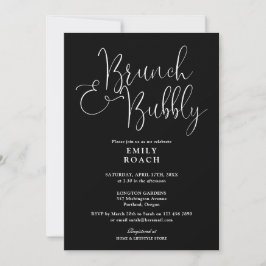Svart och vit brunch och bubblig bröllopsdusch inbjudningar