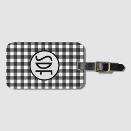 Svart och vit Buffalo-rutig trendig med monogram Bagagebricka