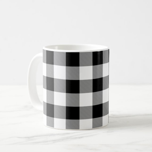 Svart och vit buffelkontroll kaffemugg (Framsida vänster)