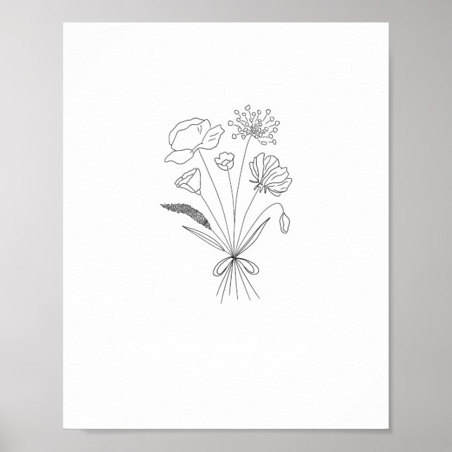 Svart och vit bukett, blommor, blomster poster (Framsidan)