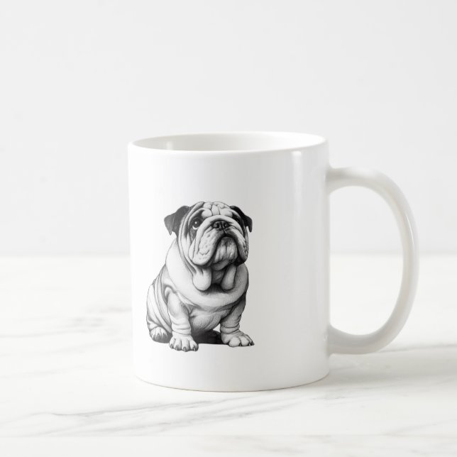 Svart och vit bulldog-skiss kaffemugg (Höger)