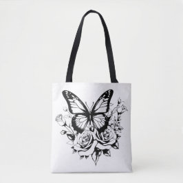 Svart och vit butterfly Bag Tygkasse