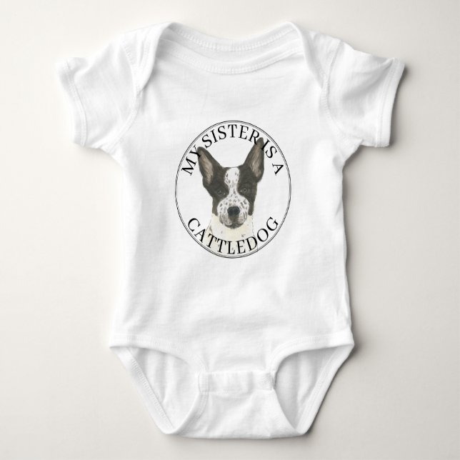 Svart och vit Cattledog Heeler Storasyster T Shirt (Framsida)
