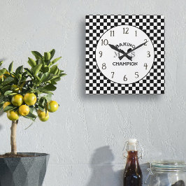 Svart och vit Chef Check Kitchen Clock Fyrkantig Klocka